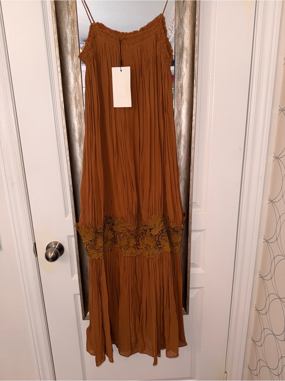 NWT Zara Brown Boho Maxi Dress with Lace Trim $129 - Picture 7 of 15